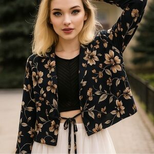 Saltwater Luxe Cardigan Floral Crop Shirt Jacket SiZe Small